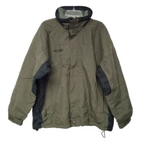 Columbia Jacket Men Large Green Sherpa Fleece Lined Full Zip Windbreaker